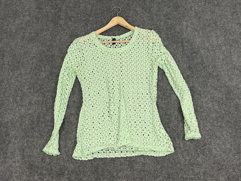 Nollie Sweater Juniors Large Open Knit Pullover Light Green Long Sleeve N300